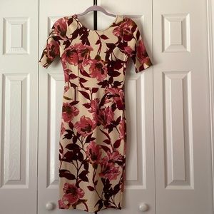 Kafé Design red, pink, and cream midi dress size small stretch
